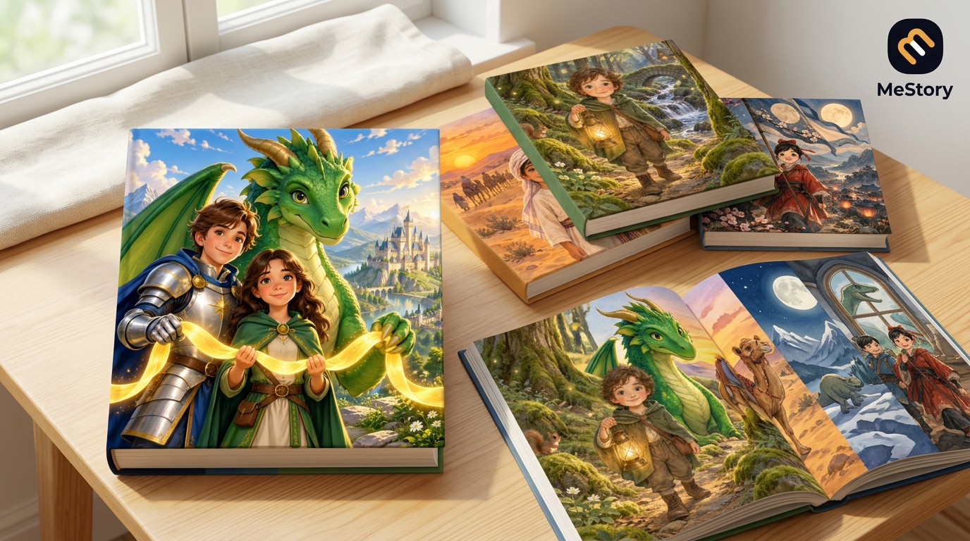 Example printed A4 MeStory storybooks on a table